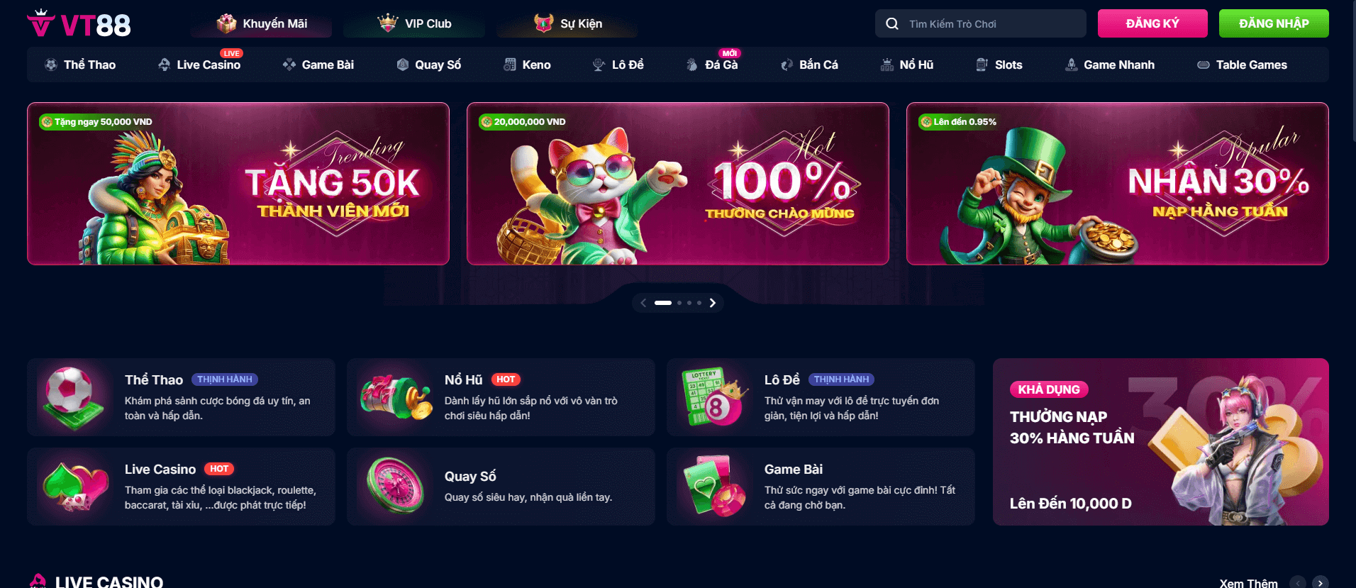Giao diện tại trang chủ
