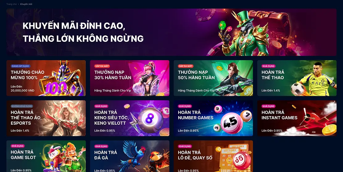 Giao diện tại trang khuyến mãi