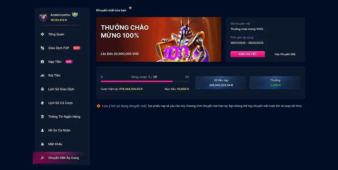 Nội dung gói thưởng chào mừng 100%